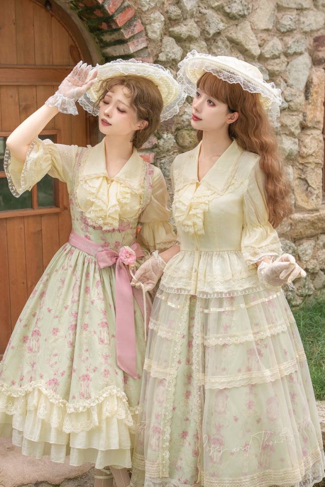 Withpuji ~When Wind Blows Over The Roses~ Floral Classic Lolita Dress and Blouse