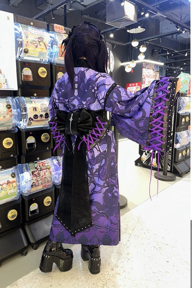 Purple Thorn Japanese 2026 Black Purple Yukata Set