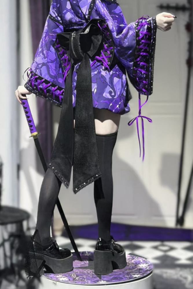 Purple Thorn Japanese 2026 Black Purple Yukata Set