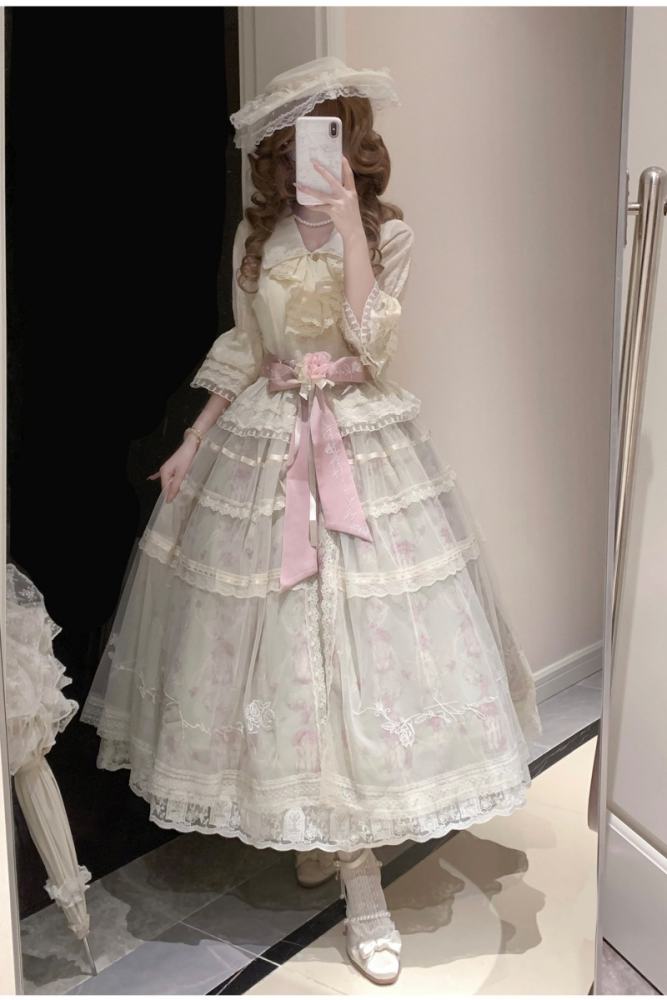 Withpuji ~When Wind Blows Over The Roses~ Floral Classic Lolita Dress and Blouse