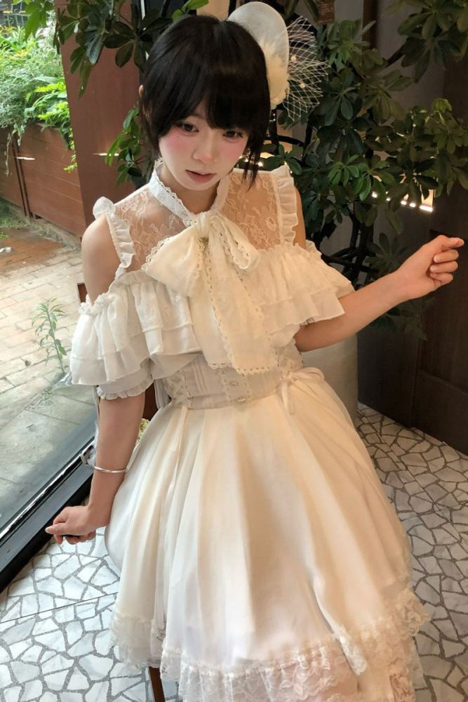 Yoshiki Lacework Plus Size Jirai Kei Midi Skirt and Top