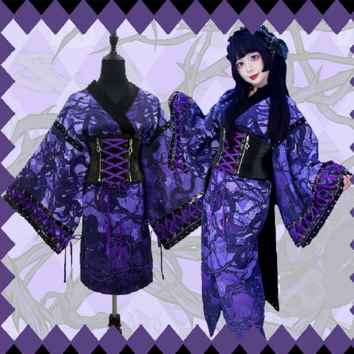 Purple Thorn Japanese 2026 Black Purple Yukata Set