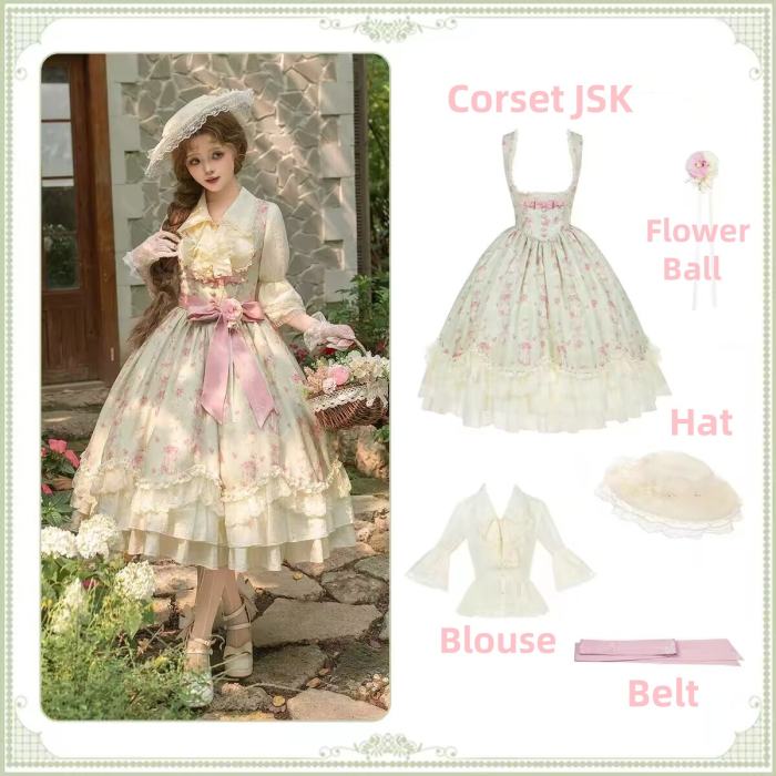 Withpuji ~When Wind Blows Over The Roses~ Floral Classic Lolita Dress and Blouse