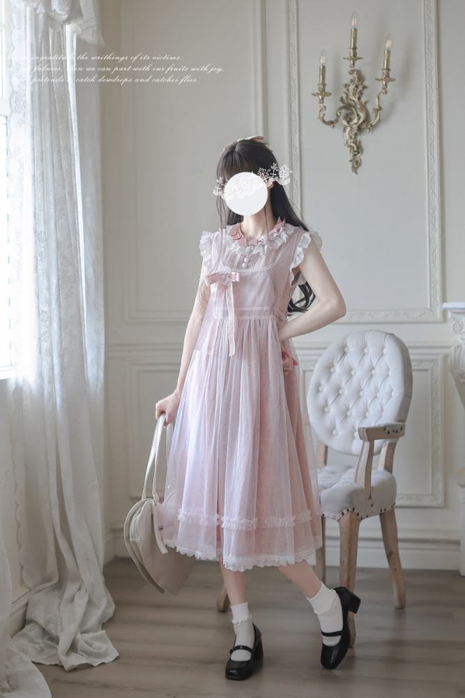 Polka Dot Doll Retro Girly Pink Grey Dress