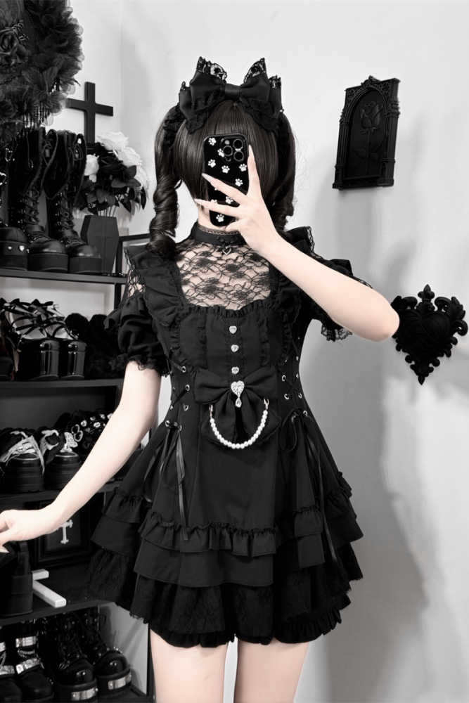 Cherry ~Angelic Tied Heart~ Jirai Kei Dress and Shorts 3 Colors