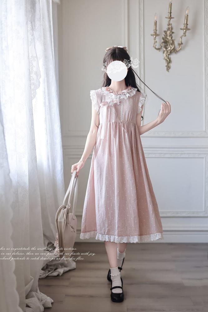 Polka Dot Doll Retro Girly Pink Grey Dress