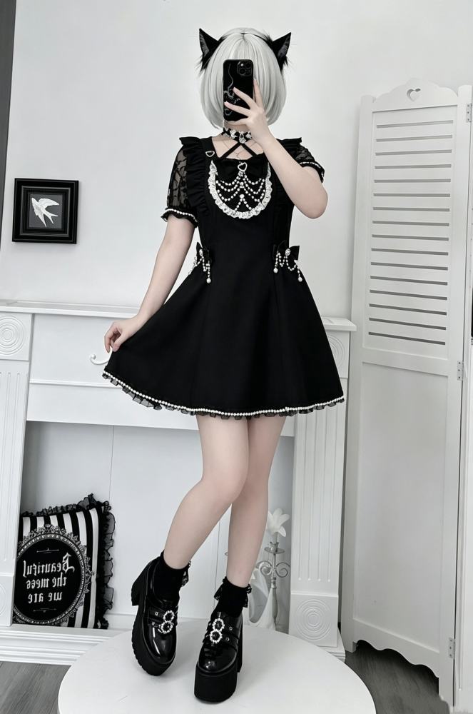Angel Share Heart Chain Lacework Jirai Kei Kuro Set