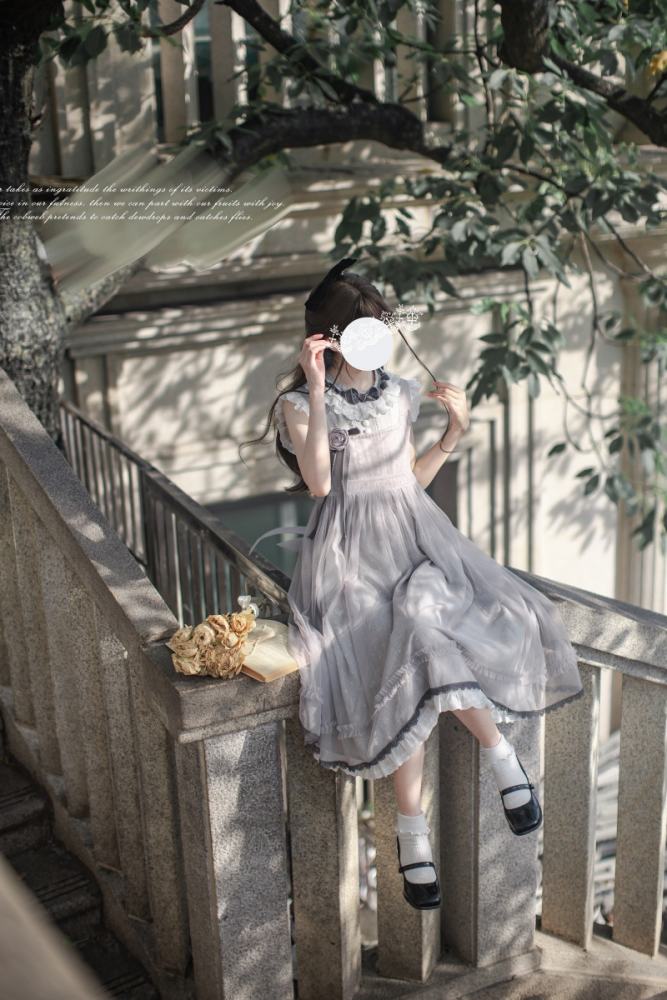 Polka Dot Doll Retro Girly Pink Grey Dress