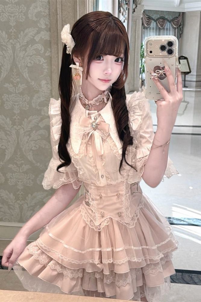 Cherry ~Puppet Sweet Tea~ Jirai Kei Skirt and Blouse 3 Colors