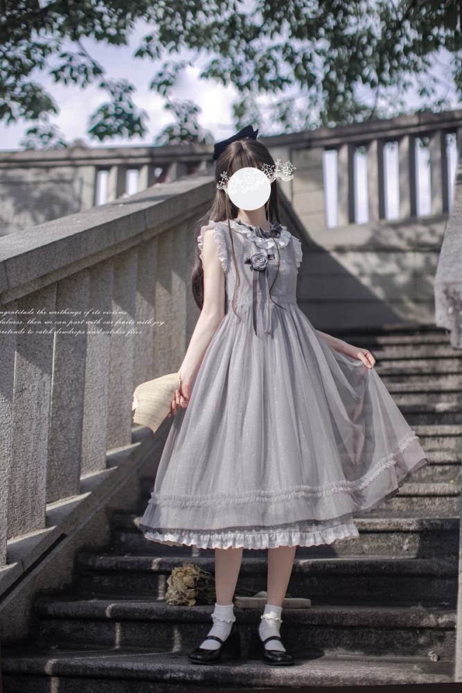 Polka Dot Doll Retro Girly Pink Grey Dress
