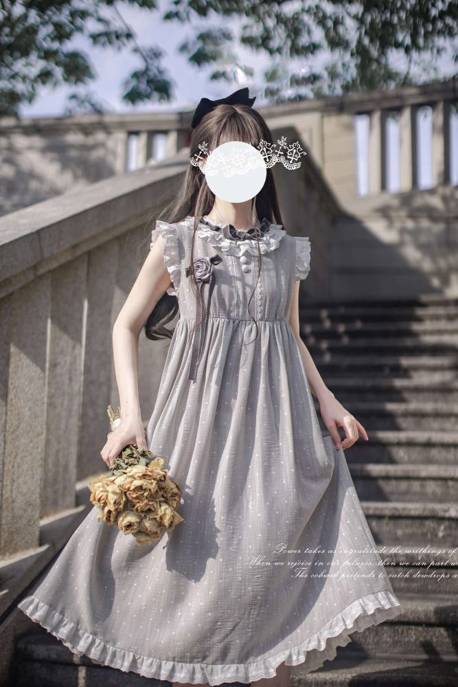 Polka Dot Doll Retro Girly Pink Grey Dress