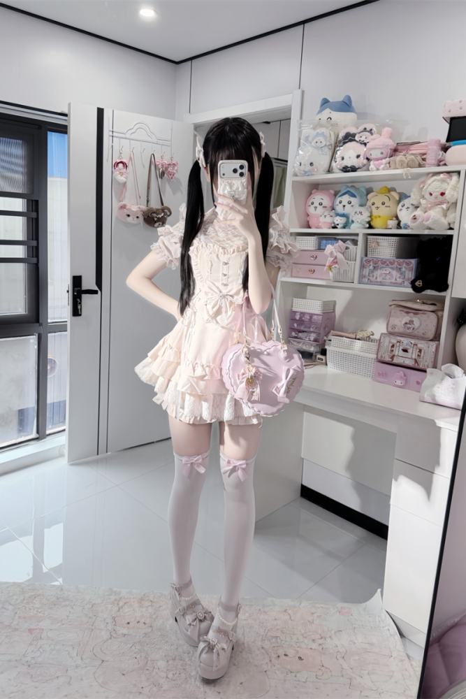 Cherry ~Angelic Tied Heart~ Jirai Kei Dress and Shorts 3 Colors