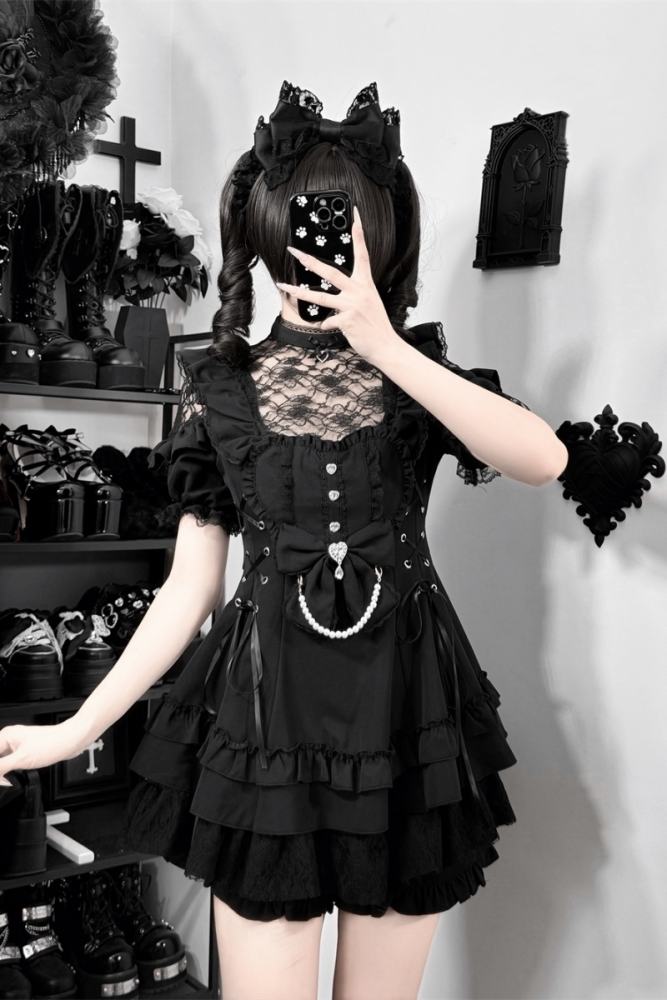 Cherry ~Angelic Tied Heart~ Jirai Kei Dress and Shorts 3 Colors