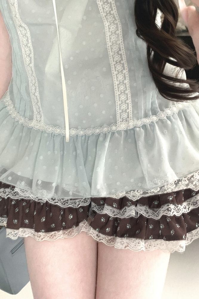Kitty Bxllet ~Cat Paws~ Prints Ruffled Trims Jirai Kei Skirt