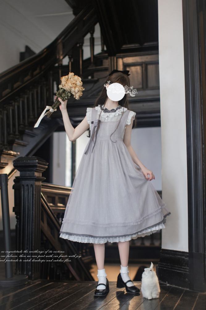 Polka Dot Doll Retro Girly Pink Grey Dress