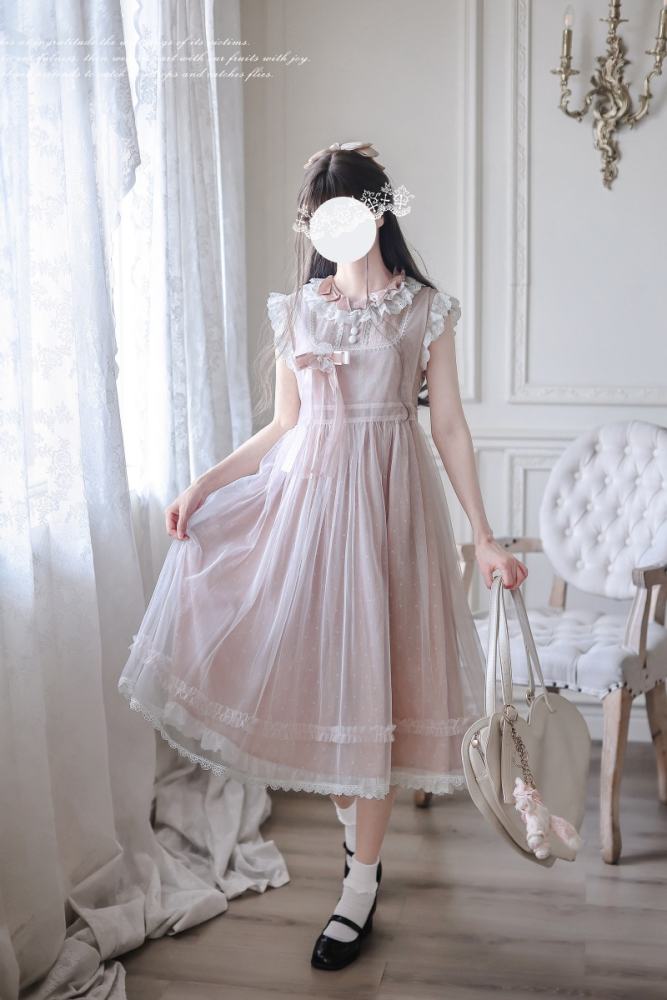 Polka Dot Doll Retro Girly Pink Grey Dress