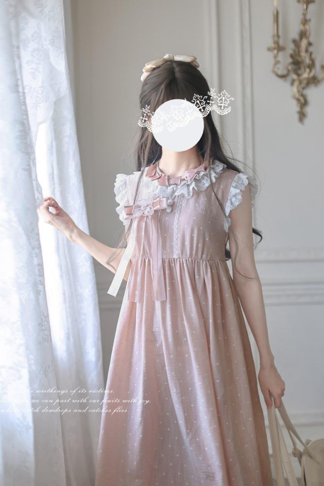 Polka Dot Doll Retro Girly Pink Grey Dress