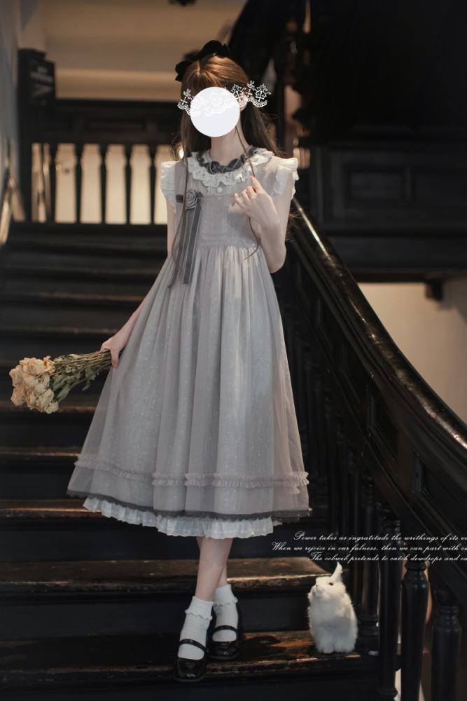 Polka Dot Doll Retro Girly Pink Grey Dress