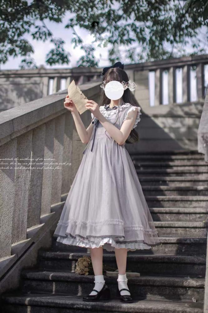 Polka Dot Doll Retro Girly Pink Grey Dress