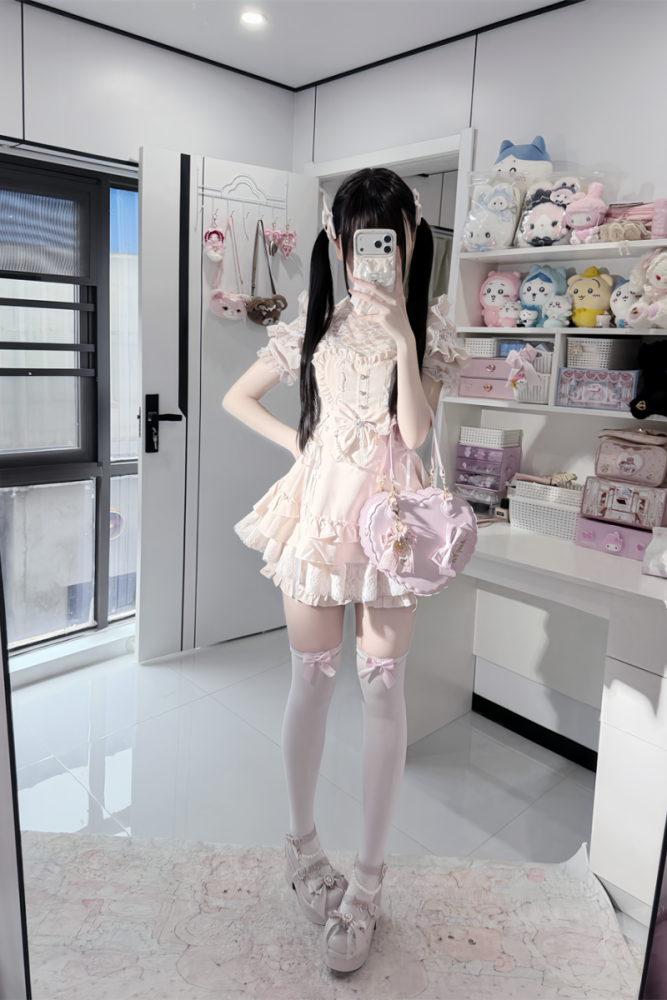 Cherry ~Angelic Tied Heart~ Jirai Kei Dress and Shorts 3 Colors