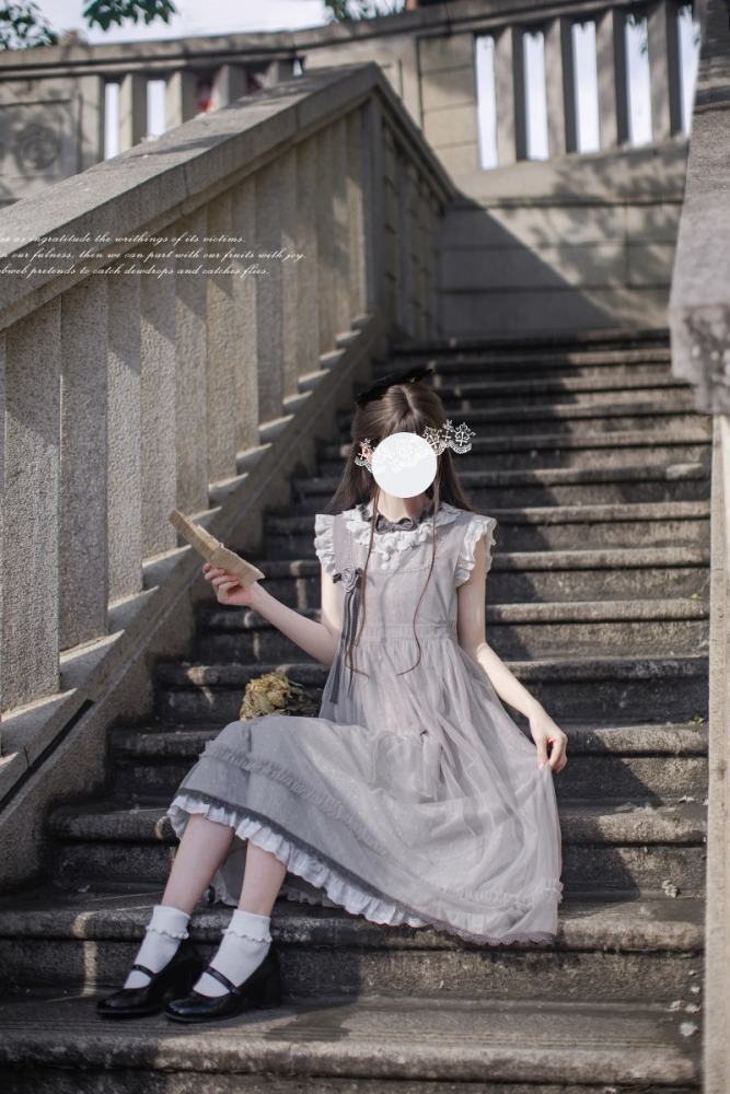 Polka Dot Doll Retro Girly Pink Grey Dress
