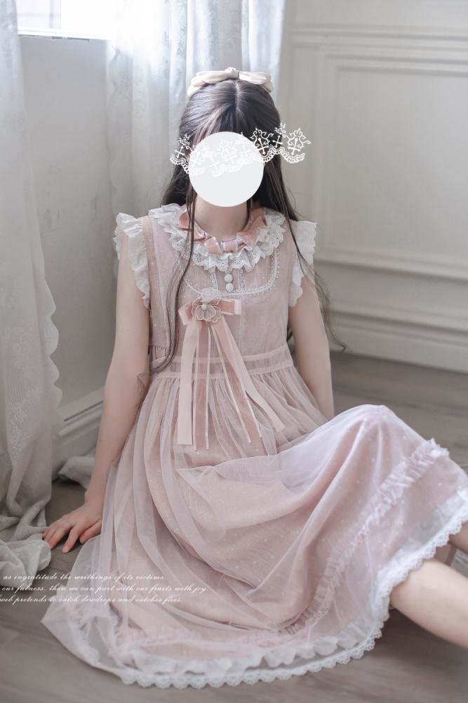 Polka Dot Doll Retro Girly Pink Grey Dress