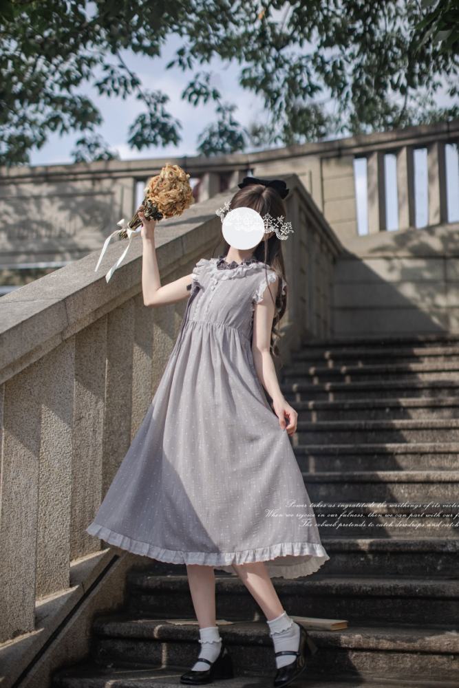 Polka Dot Doll Retro Girly Pink Grey Dress