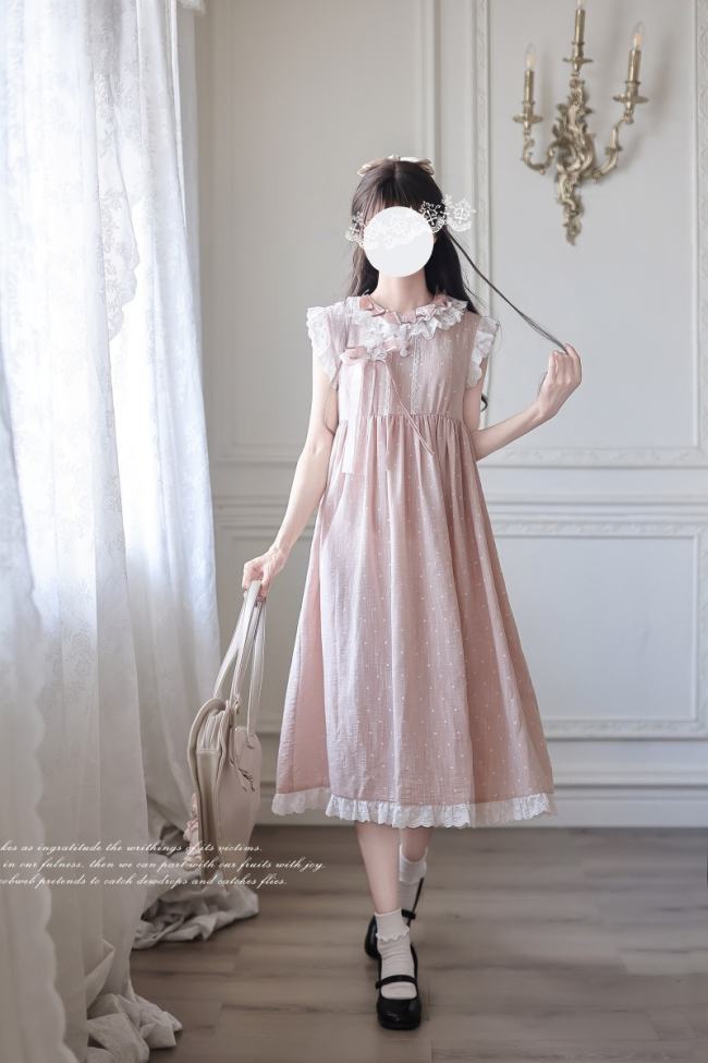 Polka Dot Doll Retro Girly Pink Grey Dress