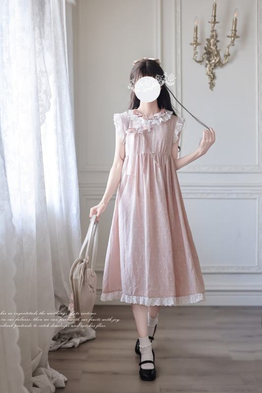 Polka Dot Doll Retro Girly Pink Grey Dress