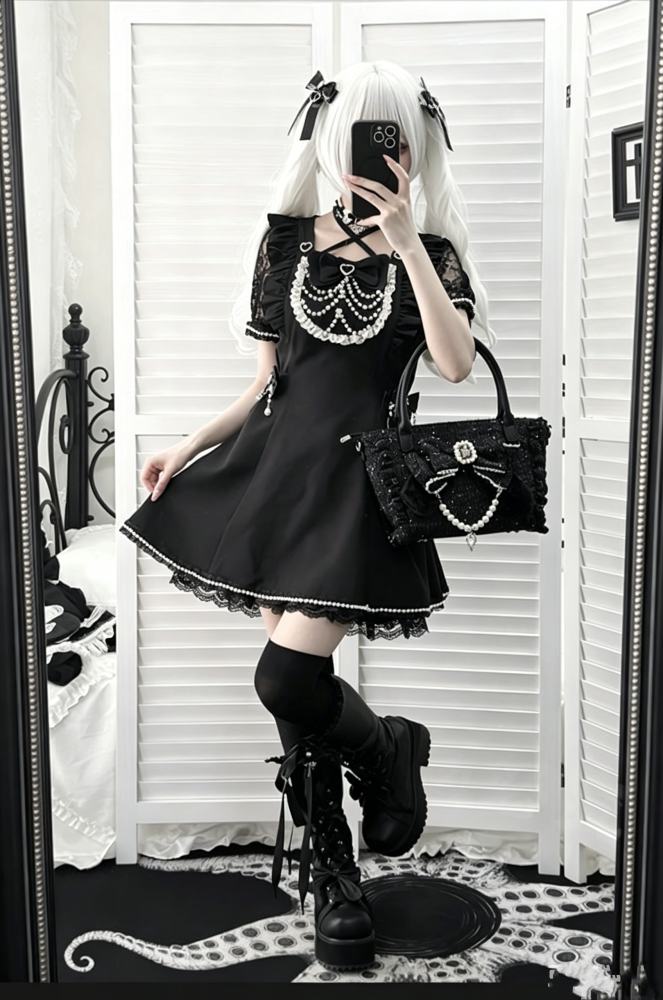 Angel Share Heart Chain Lacework Jirai Kei Kuro Set