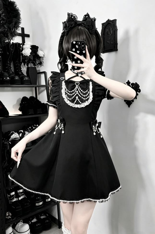 Angel Share Heart Chain Lacework Jirai Kei Kuro Set