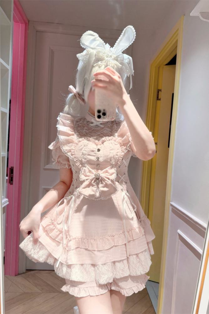 Cherry ~Angelic Tied Heart~ Jirai Kei Dress and Shorts 3 Colors