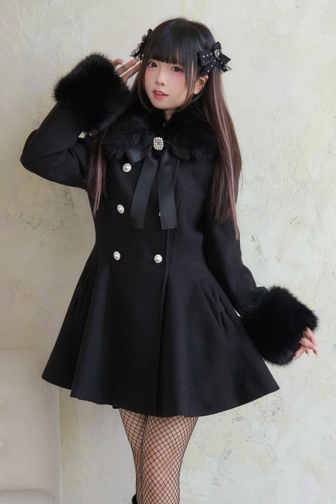 NoGenki Double Breasted Large Hem Coat Jirai Kei Clothes
