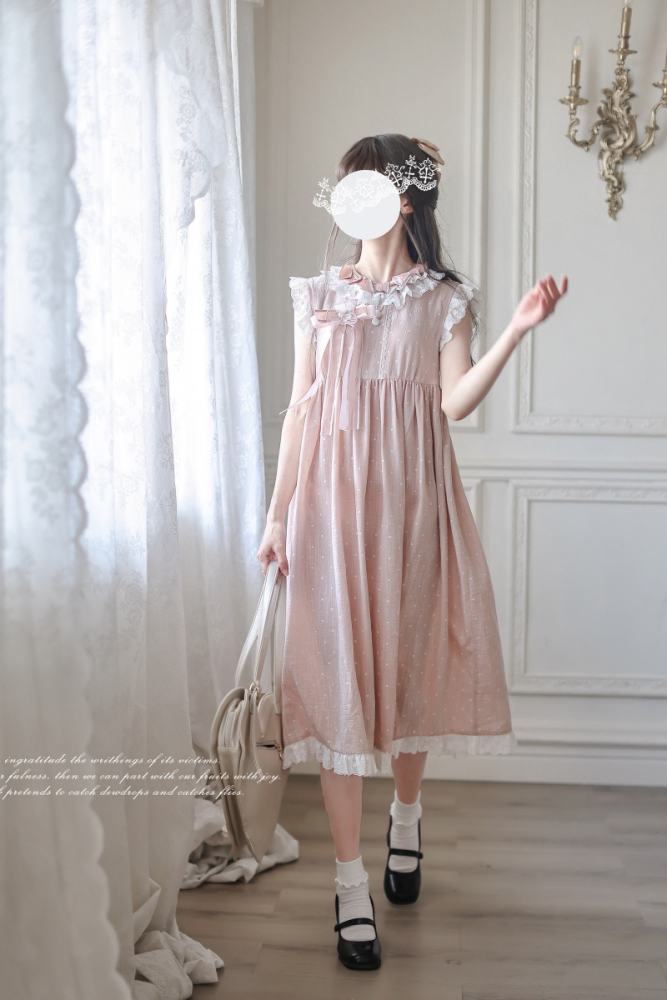 Polka Dot Doll Retro Girly Pink Grey Dress