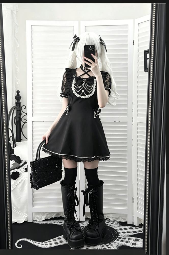 Angel Share Heart Chain Lacework Jirai Kei Kuro Set