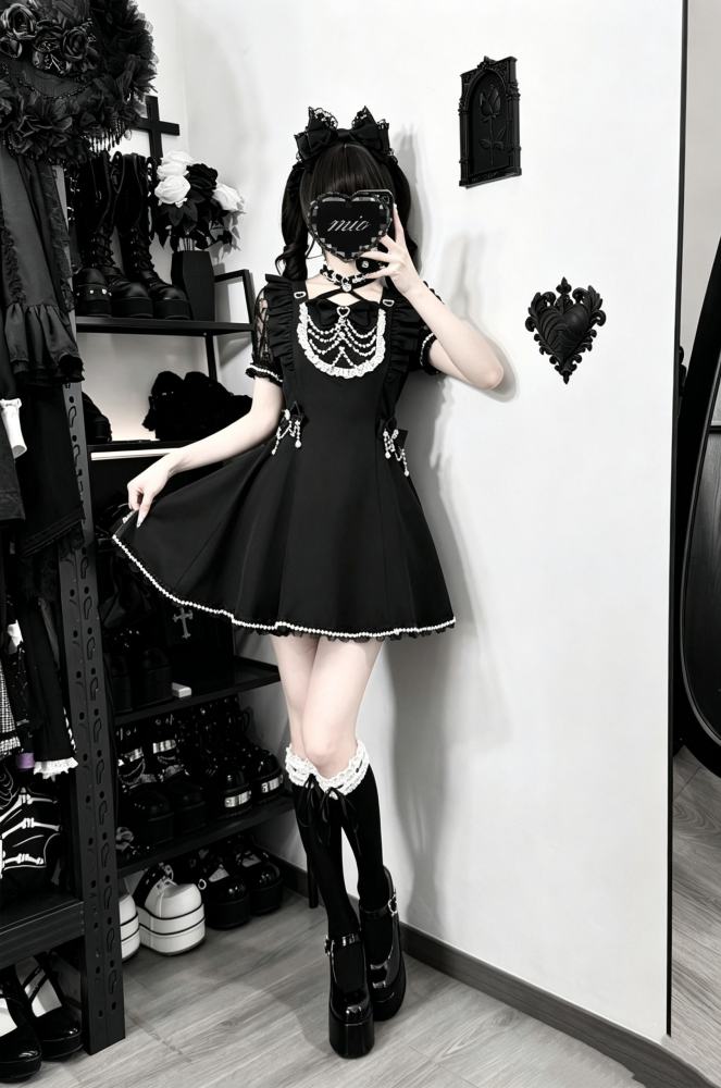 Angel Share Heart Chain Lacework Jirai Kei Kuro Set