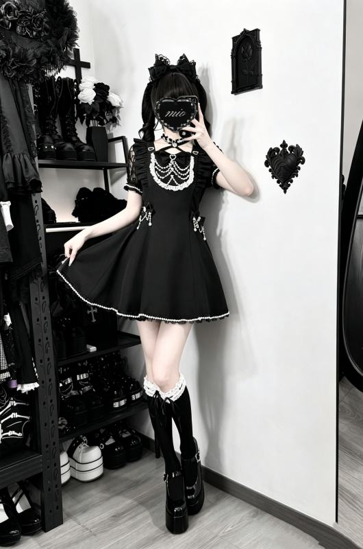 Angel Share Heart Chain Lacework Jirai Kei Kuro Set