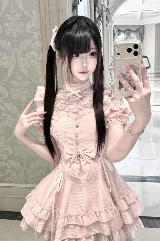 Cherry ~Angelic Tied Heart~ Jirai Kei Dress and Shorts 3 Colors