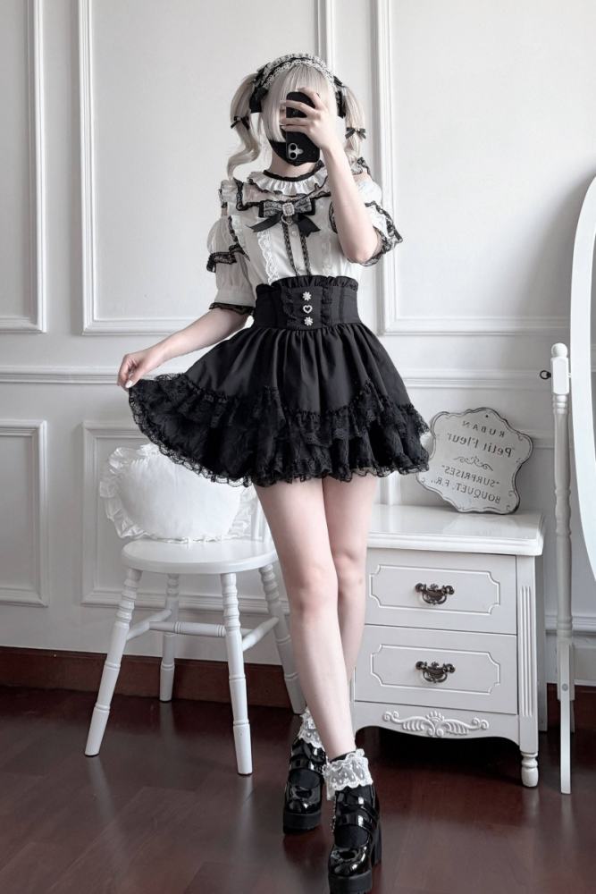 Virtual Paradise Japanese Lacework Jirai Kei Blouse and Skirt