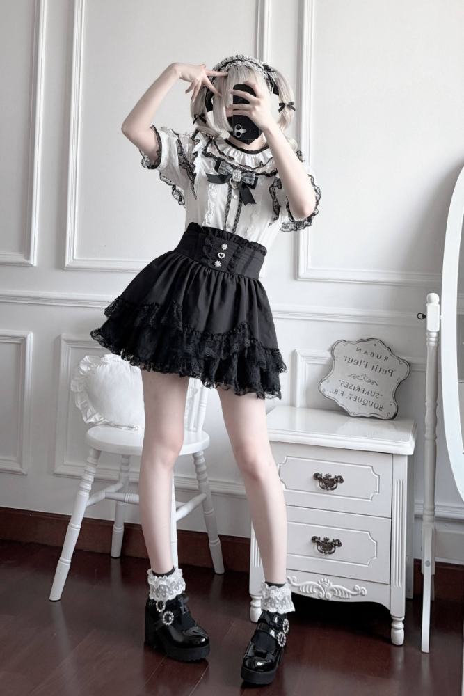 Virtual Paradise Japanese Lacework Jirai Kei Blouse and Skirt