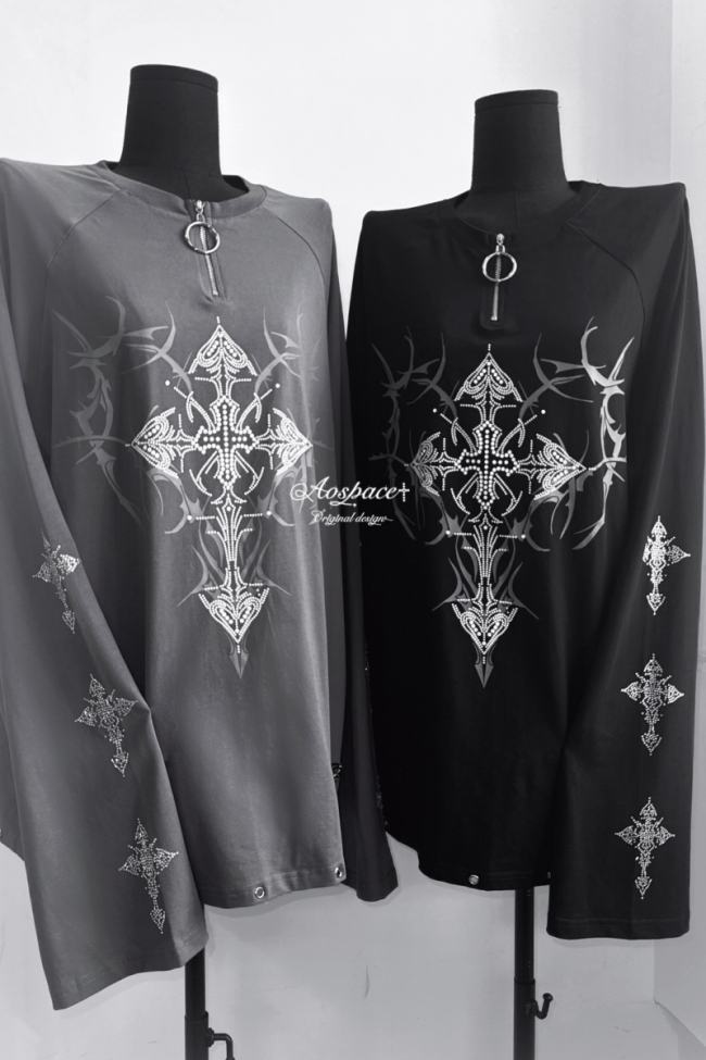 AO Space Cross Prints Jirai Kei Long Sleeve T-shirt