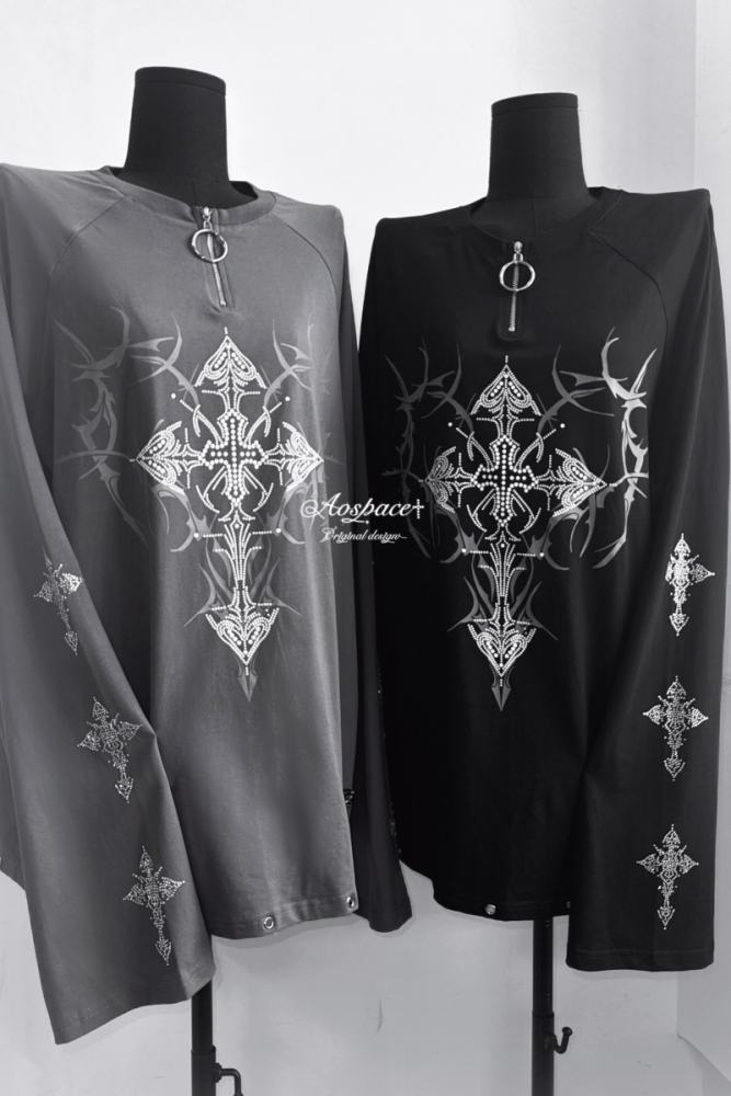 AO Space Cross Prints Jirai Kei Long Sleeve T-shirt
