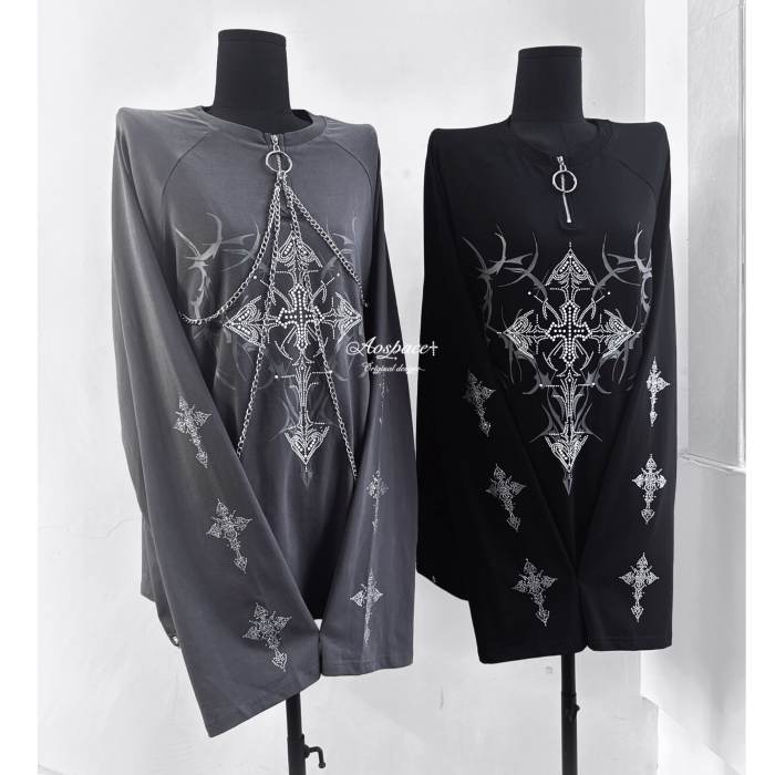AO Space Cross Prints Jirai Kei Long Sleeve T-shirt