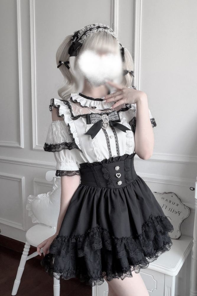 Virtual Paradise Japanese Lacework Jirai Kei Blouse and Skirt