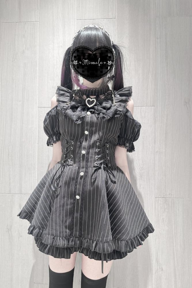 Virtual Paradise ~Candle Elegy~ Jirai Kei Kuro Stripes Set