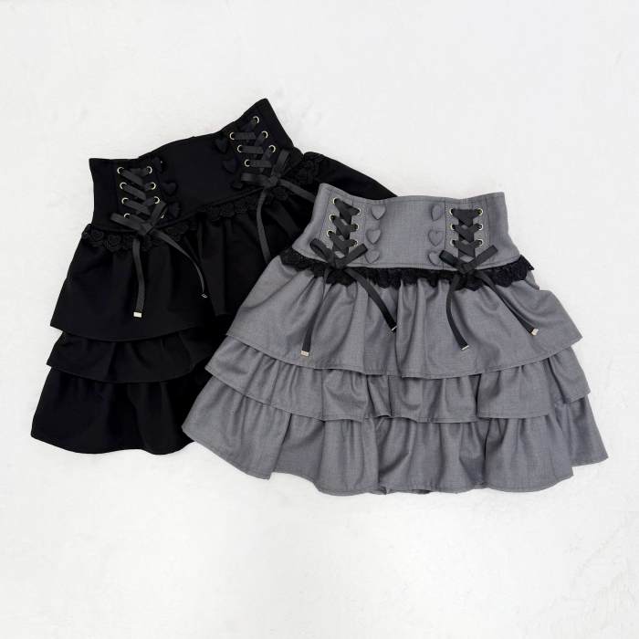 Nekura High Waist Jirai Kei Black Grey Skirt