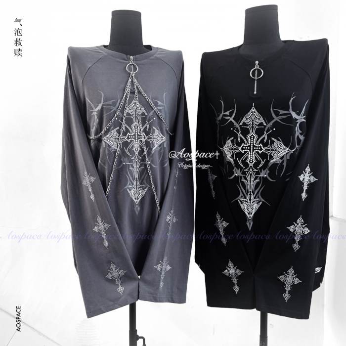 AO Space Cross Prints Jirai Kei Long Sleeve T-shirt