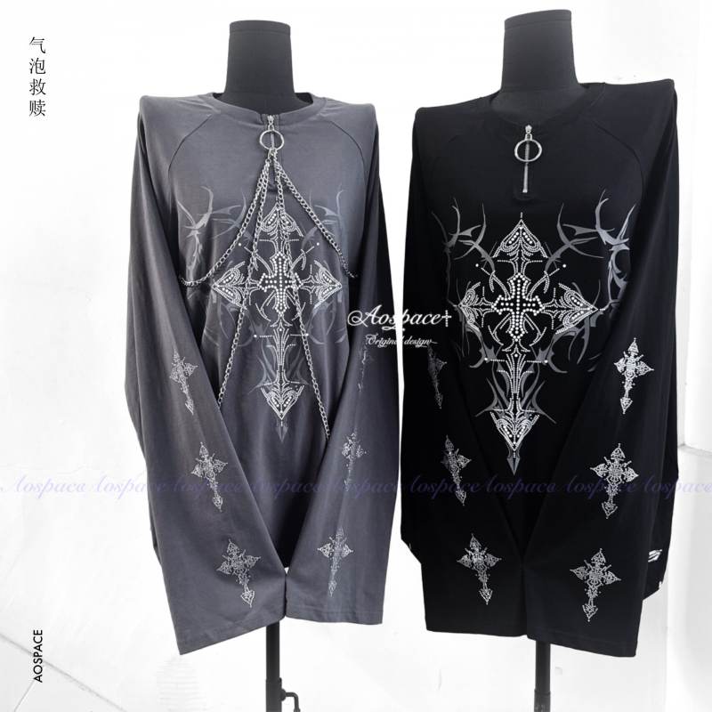 AO Space Cross Prints Jirai Kei Long Sleeve T-shirt