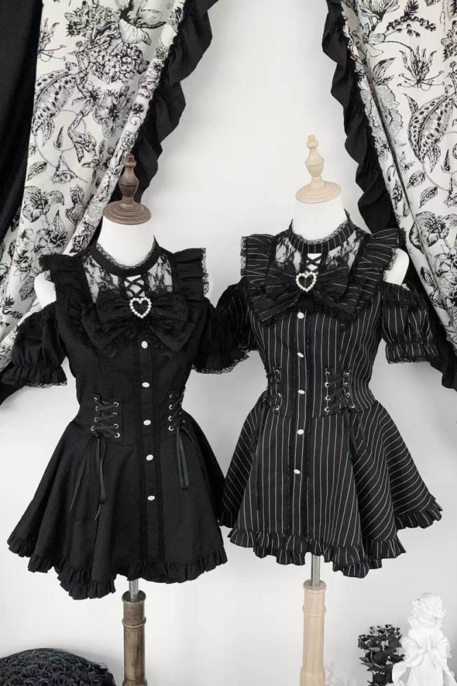 Virtual Paradise ~Candle Elegy~ Jirai Kei Kuro Stripes Set