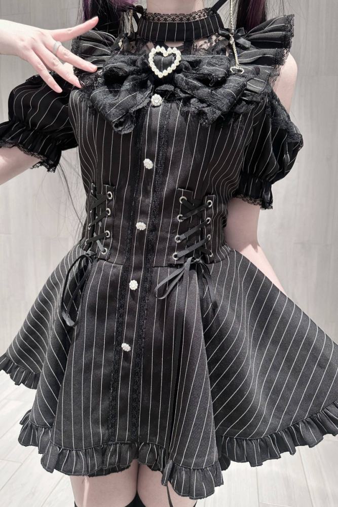 Virtual Paradise ~Candle Elegy~ Jirai Kei Kuro Stripes Set